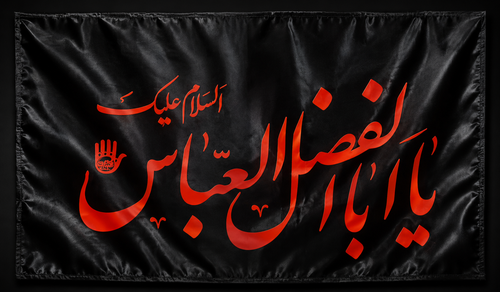 پرچم یااباالفضل العباس مشکی ساتن براق ۱۲۰×۷۰
